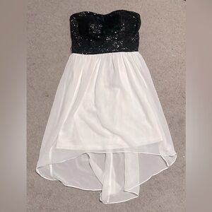 strapless sparkly black and white delia’s dress